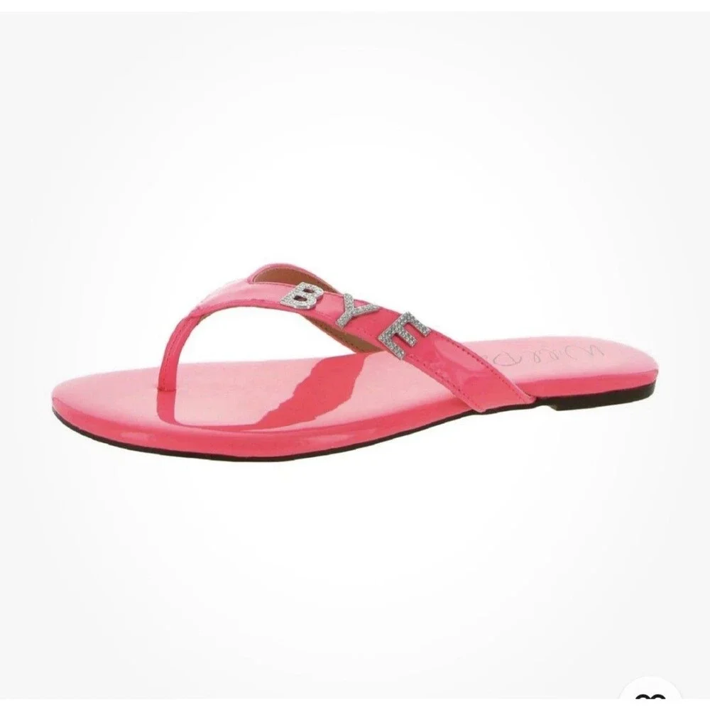 WILD PAIR Womens Pink Rhinestone Fantasia Round Toe Slip On Thong Sandals 9.5 M